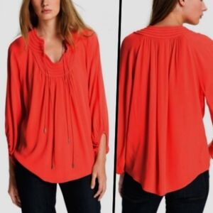 Diane von Furstenberg Aquilina vibrant coral tie neck flowy blouse women's 2